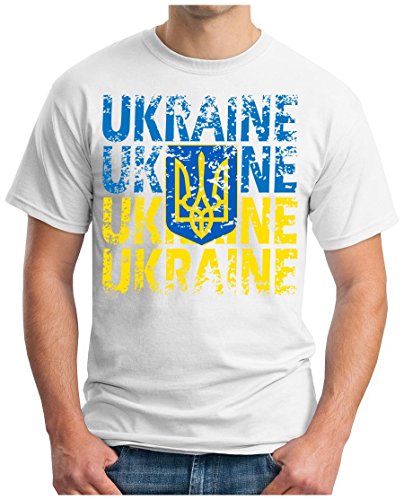 OM3 – UKRAINE – T-Shirt UKRAJINA EM 2016 FRANKREICH FRANCE FUSSBALL FANSHIRT SOCCER CUP SPORT TRIKOT EUROPAMEISTER, 4XL, weiss