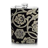 Screw-on Top Stainless Steel Wine Hip 8oz Flask -Plumeria with Star Design - Flask Measures ; Height:5.4 inches x Width: 3.4 inches x Thickness:0.75 inches.Personalized Design is available with a minimum of 20 pcs orders.