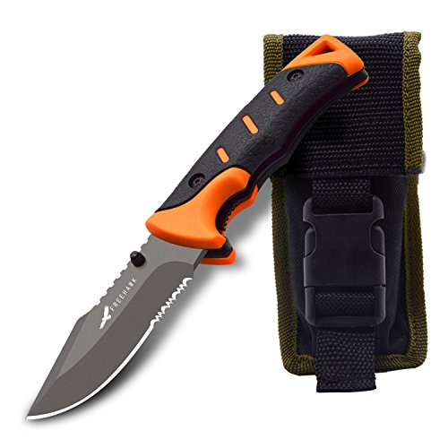 FreehawkÂ® High Quality Multi-purpose Folding Hunting Knife Survival Tactical Knife Camping Knife Folding Blade Knife Folding Sheath Knife Camping Outdoor Knife Hunting Knife Climbing Knife in Orange