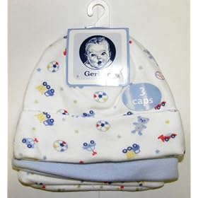 GERBER 100% cotton 3 caps hats 0-6 months newborn