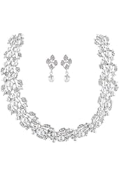Bridal Wedding Jewelry Set Rhinestone Pearl Leaf White