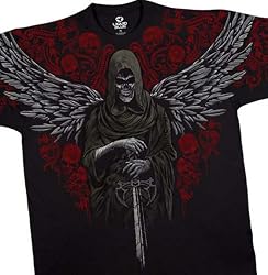 Grim Reaper T-Shirt,Winged Reaper Liquid Blue Full Shirt Designs