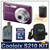 Nikon Coolpix S210 (Plum) Best Selling Super Savings Bundle w/ Free 2GB Memory Card