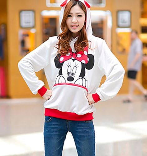 Vakind® Women Girl Cute Mickey Minnie Mouse Ear Sweater Shirt Jumper Hoodie Coat (XL=US14, White)