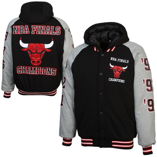 NBA Chicago Bulls 6X NBA Finals Champs Defender Commemorative Full Button Hooded Jacket - Black/Gray (Small) at Amazon.com