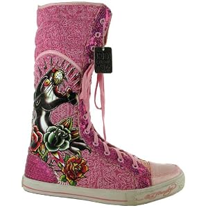 Ed Hardy Gold Shins Women's High Top Fashion Sneakers