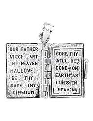 Rhodium-Plated 925 Sterling Silver Bible With Lords Prayer Inside Pendant
