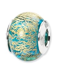 Sterling Silver Reflections Aqua/Gold Italian Murano Bead