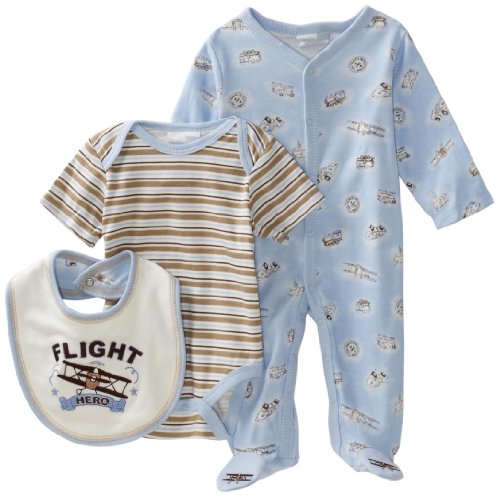 Vitamins Baby Baby-Boys Flight Hero 3-Piece Footed Coverall Set, Blue, 3 Months