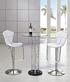 Contemporary Furniture Glass and Chrome Bar Table with Two White Leather Ma ....