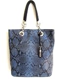 Cynthia Rowley Python Snake Embossed Leather Large Tote Handbag, Blue