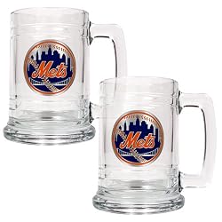 New York Mets 2pc 15oz Glass Tankard Set- Primary Logo MLB Baseball