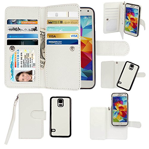 Samsung Galaxy S5 Case, xhorizon TM Premium Leather Folio Case [Wallet Function] [Magnetic Detachable] Fashion Wristlet Lanyard Hand Strap Purse Soft Flip Book Style Multiple Card Slots Cash Compartment Pocket with Magnetic Closure Case Cover Skin ZA5 for Samsung Galaxy S5 (i9600) - White