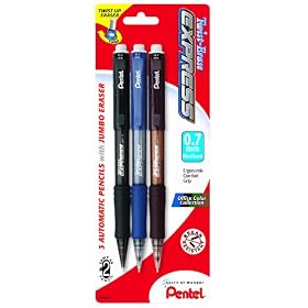 Pentel Twist-Erase EXPRESS Automatic Pencil, 0.7mm, Assorted Barrels, 3 Pack (QE417BP3M)