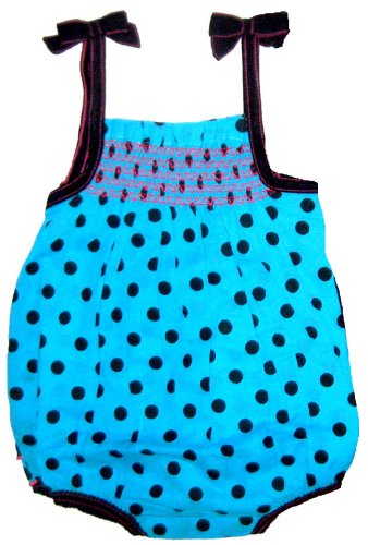 Micro Me Baby Tank Romper with Ruffles, Turquoise Dot, 18 Months