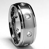 Matte Finish Eternity Titanium ring wedding band with Cubic Zirconia Sizes 8 to 12