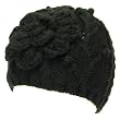 New Handknit Beanie Skull Crochet Flower Knit Hat Black