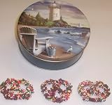 Scott's Cakes 1 lb. Milk Chocolate Covered Pretzel with Chocolate Chips & Jimmies in a Lighthouse Tin
