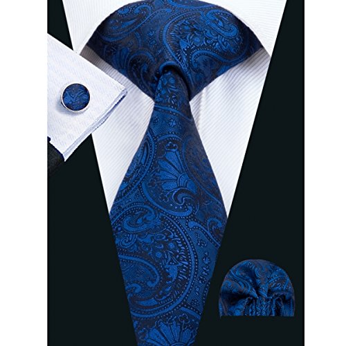Hi-Tie Mens Stylish Paisley Tie Hanky Cufflinks set