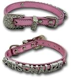 Metallic Pink Personalized Swarovski Bling Dog Puppy Collar Small