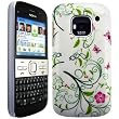 impexo Nokia E5 Case Cover Skin Pouch Shell Green Leaves with Pink Flower Pattern Slim Clip on Protection