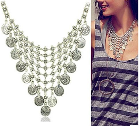 Lovage Vintage Necklace Choker Coin Tassels Hippie Boho Bohemian Festival Gypsy Jewelry (Silver)