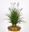Artificial Grass with Flowers in Striped Vase