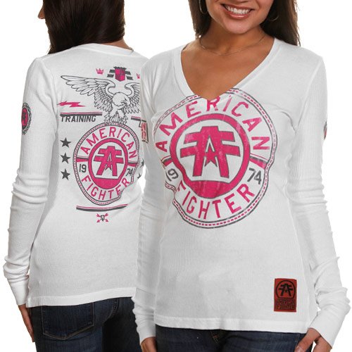 American Fighter Crest of Truth Juniors Long Sleeve Thermal T-Shirt - White (Medium)