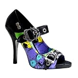 4 1/2 Inch Sexy Mary Jane Pump Shoes Peep Toe Screen Print Grim Reaper Death