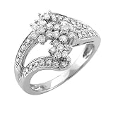 14k White Gold Floral Diamond Wedding Anniversary Ring / Band, Size 7 (HI, SI-I, 0.60 carat)