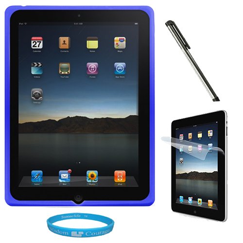 Blue Premium Rubberized Protective Soft Silicone Skin Cover Case for Verizon Wireless New Apple iPad 2 (16GB, 32GB 64GB) 2nd Generation and AT&T Apple iPad 2nd Generation iPad 2 + Clear Anti Glare Clear Screen Protector for Apple iPad 2nd Generation + Silver Stylus Pen Compatible with Apple iPad 2 + SumacLife TM Wisdom Courage Wristband Blue Premium Rubberized Protective Soft Silicone Skin Cover Case for Verizon Wireless New Apple iPad 2 (16GB, 32GB 64GB) 2nd Generation and AT&T Apple iPad 2nd Generation iPad 2 + Clear Anti-Glare Clear Screen Protector for Apple iPad 2nd Generation + Silver Stylus Pen Compatible with Apple iPad 2 + SumacLife TM Wisdom Courage Wristband