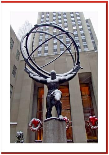 Atlas Statue At Rockefeller Center, New York - Handmade Christmas Photo Greeting Cards