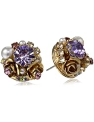 Betsey Johnson "Frontal Toggle Cluster" Crystal and Flower Cluster Stud Earrings