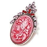 Pugster October Birthstone Oval Red Beauty Cameo Brooches And Pins Vintage