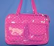 Designer Dog Carrier - Fully Enclosed Patent Vinyl Polka Dots Pet Carrier - Raspberry/ Lime