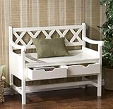 Entryway Storage Bench with Cross Back in Antique White Finish