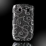 Silver Swirl on Metallic Black "Crystal Art" bling cover case for Blackberr ....