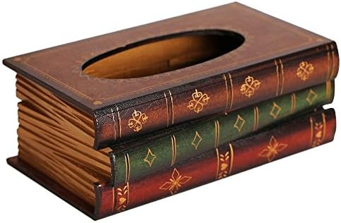 Elegant Hand Crafted Scholar's Antique Book-shaped Wooden Tissue Box Dispenser Napkin Holder (Brown)