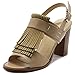 Ollio Womens Shoe Fringe Stack Block High Heel Sandal