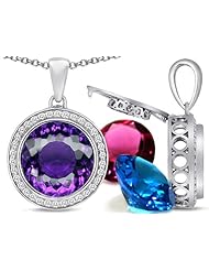 Switch-It Gems (tm) Round 12mm Simulated Amethyst Pendant with 12 Interchangeable Simulated Birthstones in 925 Sterling Silver