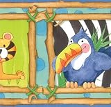 Navy Trim Jungle Portraits Wallpaper Border