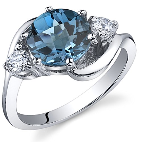 3 Stone Design 2.25 carats London Blue Topaz Ring in Sterling Silver Rhodium Nickel Finish Sizes 5 to 9