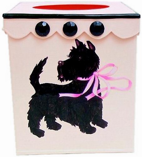 Vintage or Retro Tissue Holder ~ Tissue Box Cover ~ Tissue Box Holder ~ Kleenex Holder ~ French Pink Enamel with Retro Style 50's Scottie Art