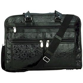 Italian Stone Design Genuine Leather Briefcase with Embossed Alligator Grain Design