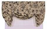 Ellis Curtain Palmer Floral Toile Lined Tie-Up Valance Window Curtain, Black