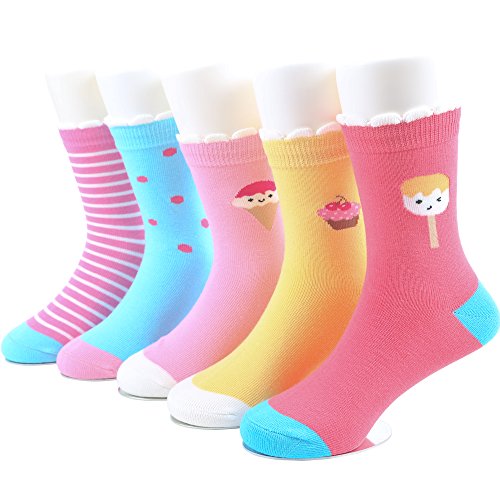 SUNBVE 5 Pack Baby Girls Ice Cream Sugar Series Cotton Seamless Socks
