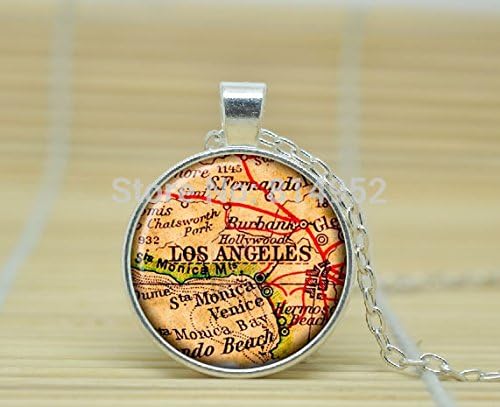 VintaStore Art Glass Necklace Vintage Map Of Los Angeles Pendant Old Map Of Los Angeles Necklace Jewelry A1986