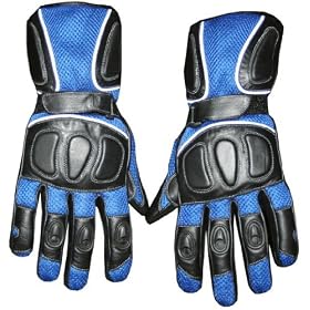 REFLECTIVE LEATHER POLY MESH BIKE SPORT GLOVES Blue