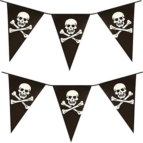 Pirate Bunting Value Twin Pack Black & White Colour Pirate Skull & Crossbones Pennant Bunting Indoor/ Outdoor Party Decoration Banner Total Approx 22 Flags 24 Foot