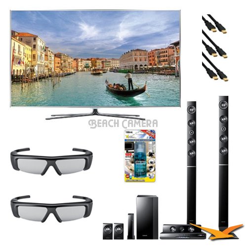 Samsung UN55D8000 55-Inch 1080p 240Hz 3D LED HDTV (Silver) 3D HOME THEATER BUNDLE- Includes UN55D8000, Samsung Electronics HT-D6730W Home Theater System, 2 SSG-3050GB 3D Glasses, Xtreme 6 ft 1.4v HDMI Cables (x3), and TV Screen Cleaning Solution